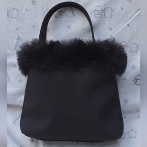 Vintage Small Black Evening Bag With Zip Closure And Inside Zip Pocket.